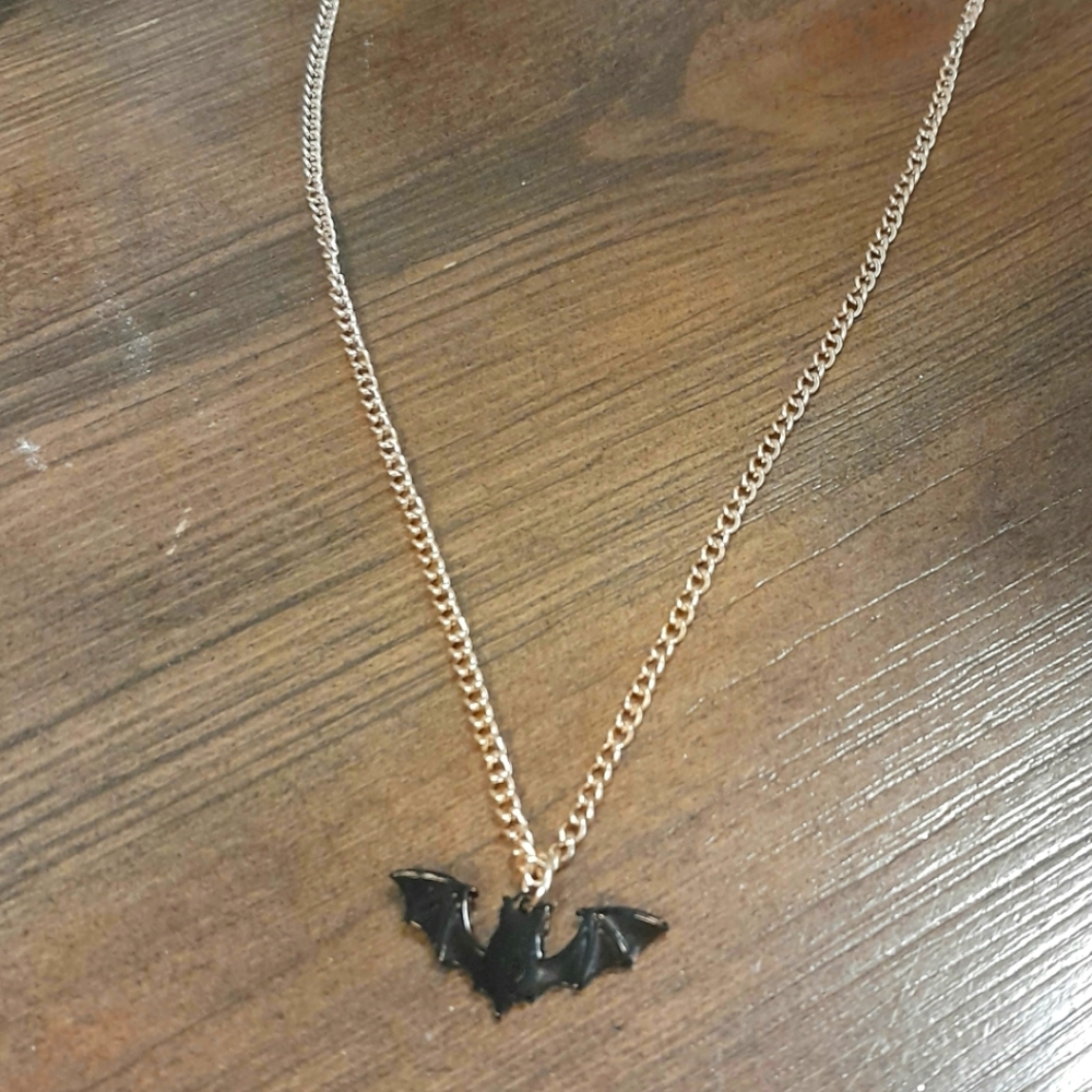 Black Enamel Bat Charm Necklace